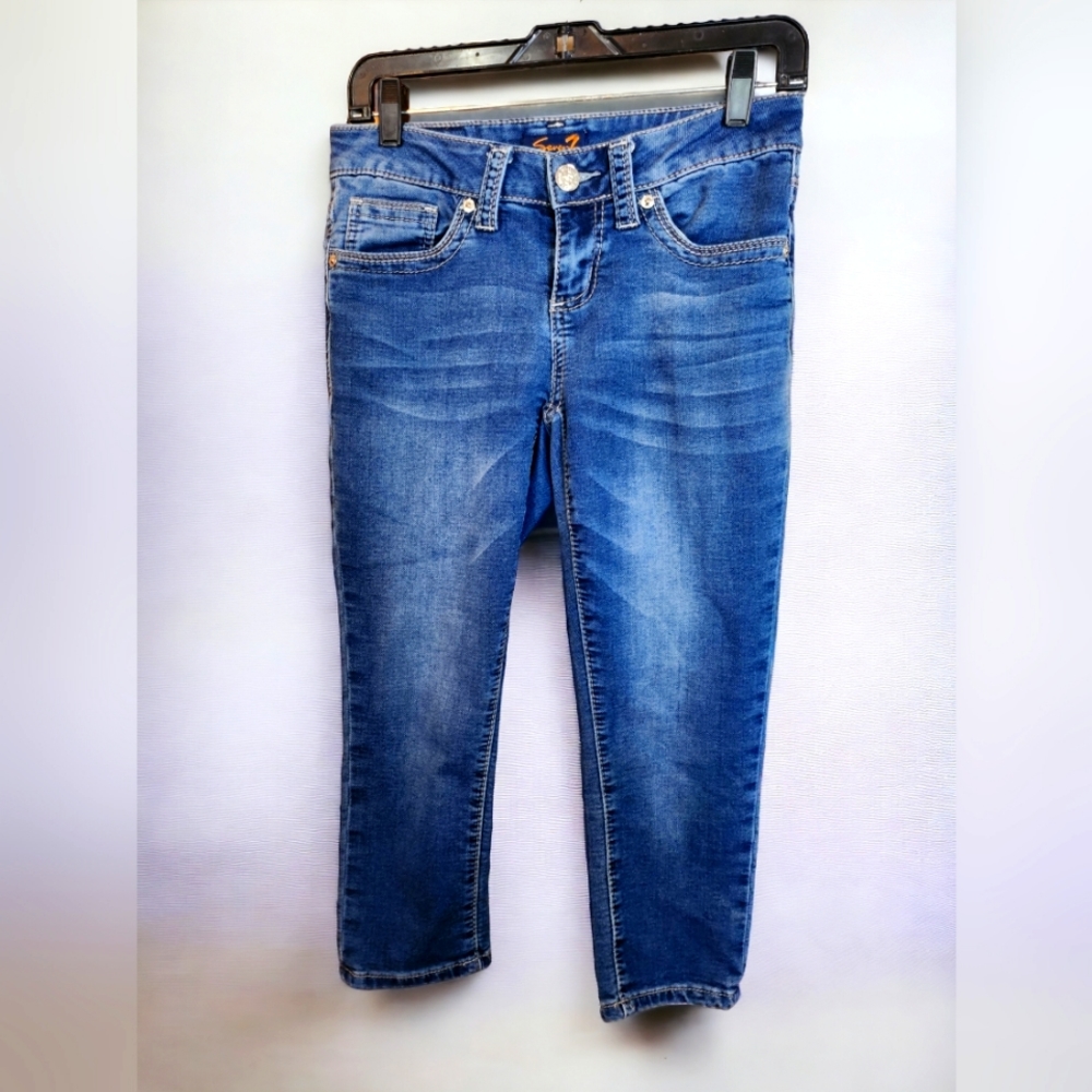 Seven7 Denim Low Rise Stretch Medium Wash Skinny Fit Capri Size 4 In Blue